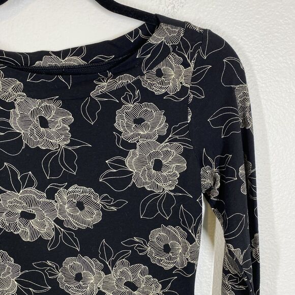 Effie's Heart Mini Dress Womens Small Black Floral Long Sleeve Pockets Fit Flare - Picture 3 of 10